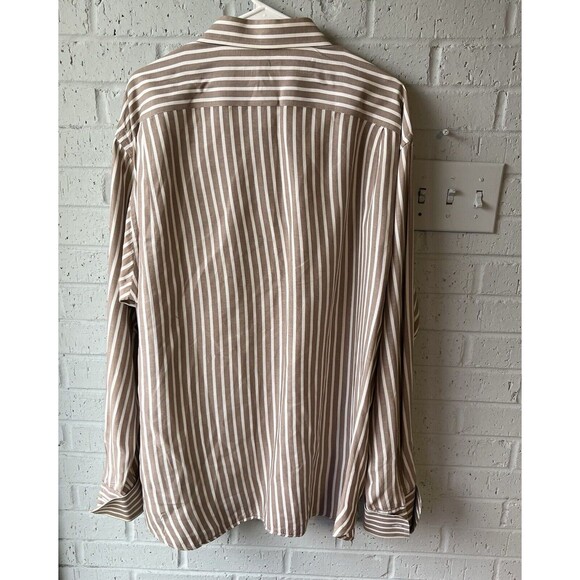 Tiglio Shirt Men  Beige Rustic Strip Cotton Dress Button Up Made in Italy 34/35 - Picture 2 of 14